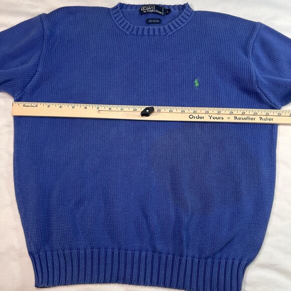 Polo Ralph Lauren Sweater Men's Size L Blue Knit PullOver Cotton Vintage * AS IS - Picture 7 of 11
